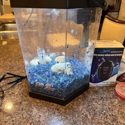 2 Gallon Aquarium For Beta Fish , Aquarium Heater , Filter Cartridges , Beta Food , Conditioner For Water. Beta Treats . 