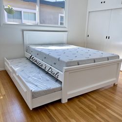 Full Solid Wood Bed With Twin Trundle And Both Mattresses $740