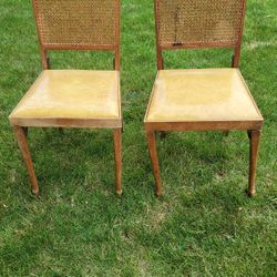 Set Of 2 Cane MCM beige Vinyl Folding Chairs