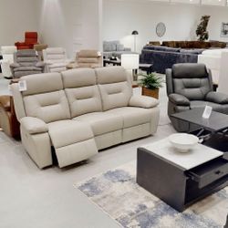 100% Top Grain Leather Double Reclining Sofa 