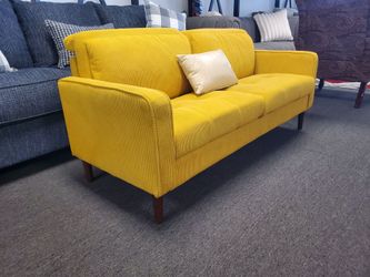Yellow Corduroy Mid-Century Modern Sofa