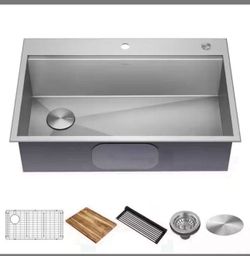 🔥 New – Kraus Loften 33″ Kitchen Workstation Sink (KWT302‑33/18‑1610SFS)