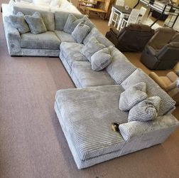 5-Piece Gray or Ivory Corduroy Comfy Sectional w/ Chaise Sofá Cómodo