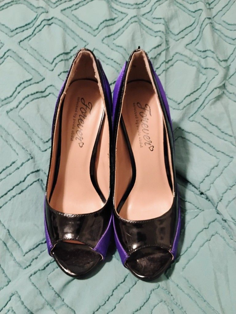 Forever By Paula Abdul Purple And Black Stiletto Heels