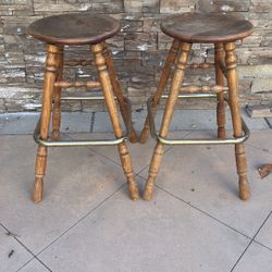 Vintage Turned Wood Stool Set Of 2 