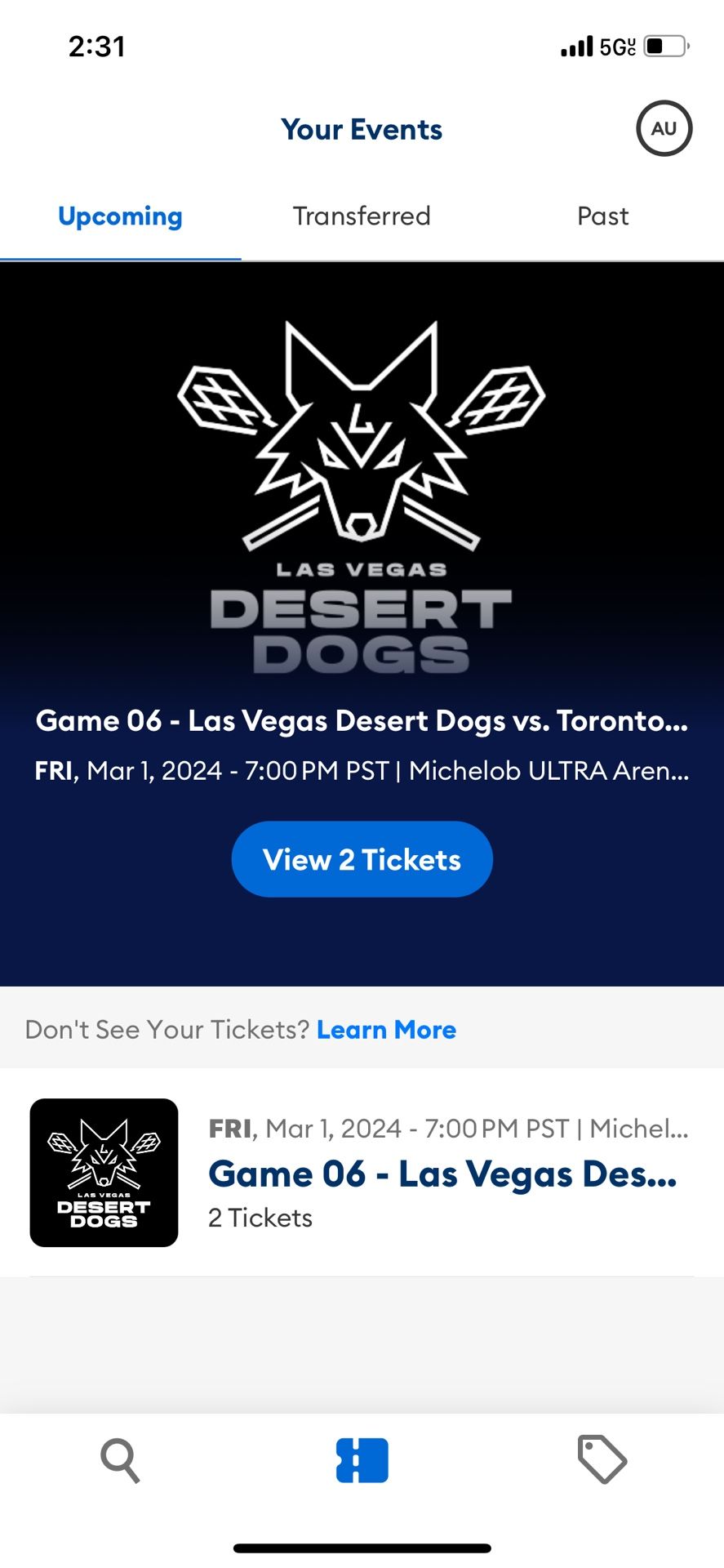 2 Desert Dogs Lacrosse tickets for tonight @7