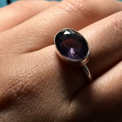 Minimalist Sterling Silver 925 Oval Amethyst Ring