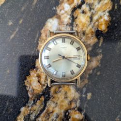 Timex Watch Vintage Pearl Face Gold Bezel