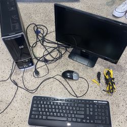 Hp Computer, Desktop, Mouse, And Keyboard