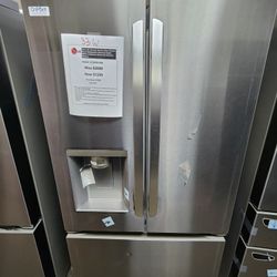 33 in. W. 25 cu.ft. Smart 3-Door French Door Refrigerator Standard Depth MAX in Stainless Steel with Dual Ice Makers