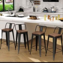 Black Metal Stools With Wood Seat