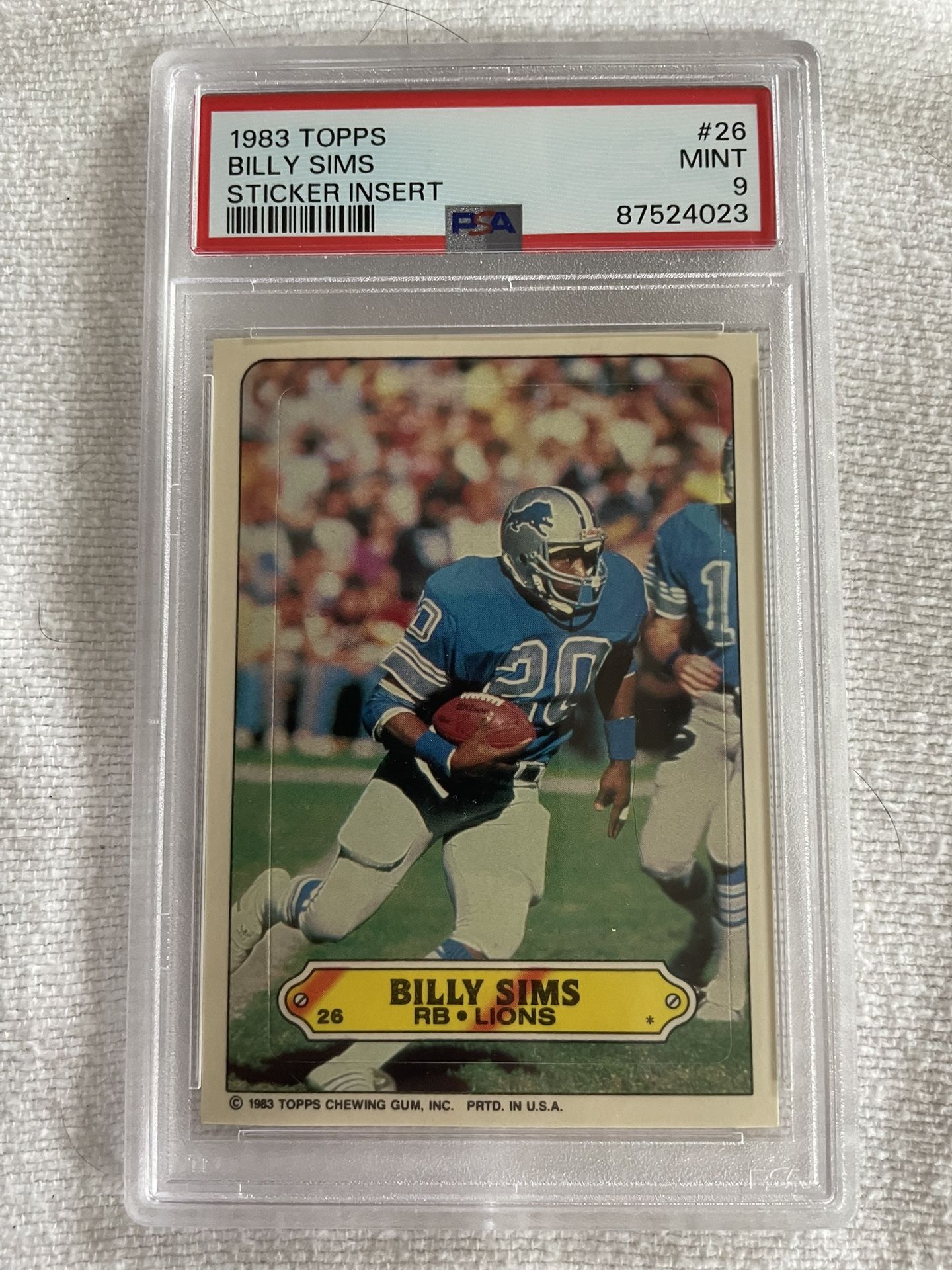 1983 Topps #26 Billy Sims Sticker Insert PSA 9
