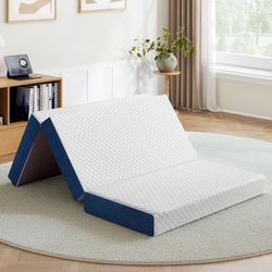 Queen Size 6”  Folding Mattress, Trifold Gel Memory Foam Bed, Foldable Mattress with Removable Cover