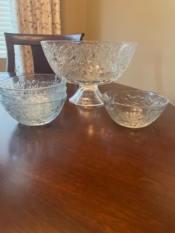 Princess House Fantasia Large Compote Pedestal Bowl w/4 Small Bowls