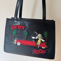 Betty Boop Black Handbag Purse Red Convertible Car Embroidered Design