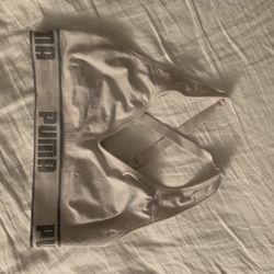 $5 PUMA Small Womens White Lined Wireless Pull On Criss-Cross Back Sports Bra
