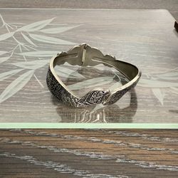 Vintage Victorian Double Snake Motif “Eternal Love” Silver Tone Clamper Bracelet 