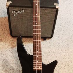 Jackson Spectra J2S Bass and Fender Rumble 1x8 25W bass amp.
