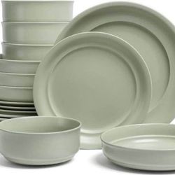 16-Pack Over&Back Rim Dinnerware Set - Sage, 6",8.1",10.8",8.8"