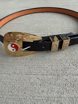 R. Dowell Handmade Leather Belt 2011 – Artisan Western Yin Yang Buckle – 37" Length