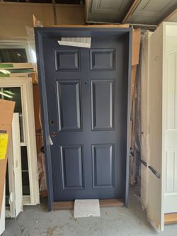 Brand New 36W x 80H Fiberglass Exterior Door with Frame and Trims.