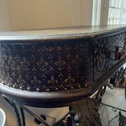 Beautiful Antique Leather Top Entryway Table