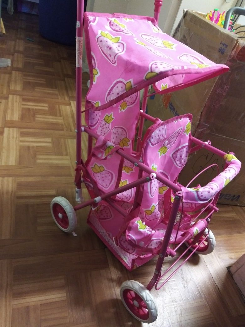 Little girls doll double stroller