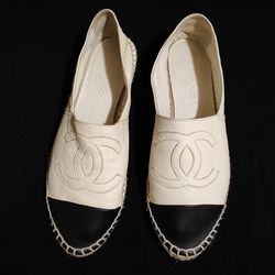 Women's White and Black channel Espadrilles.