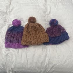Crochet, Handmade, Beanies. Each $8.