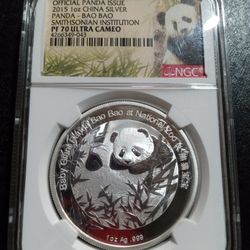 2015 1oz China Silver Panda - Bao Bao Smithsonian Institution PF 70 Ultra Cameo 