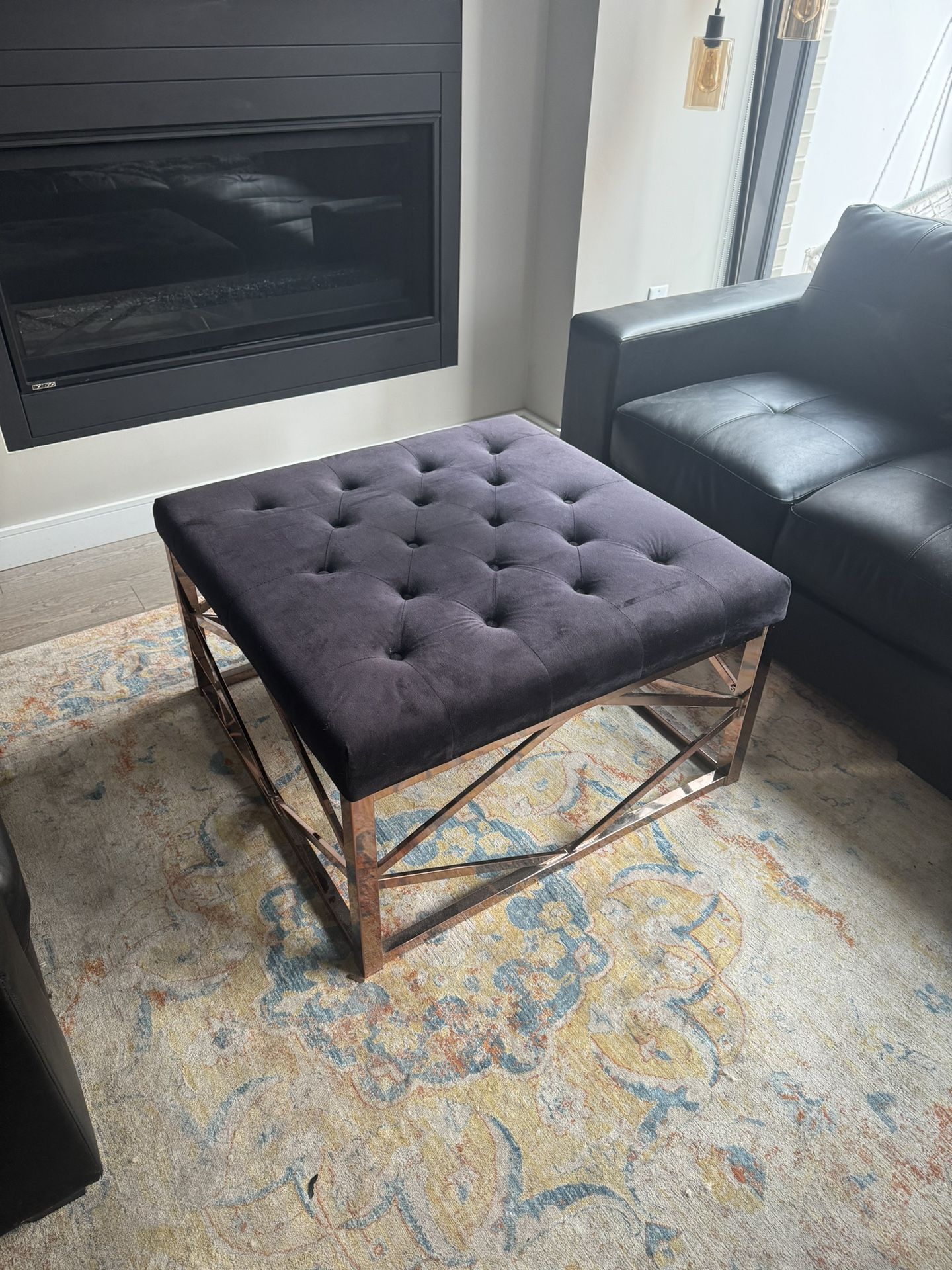 Tufted ottoman With Rose Gold Frame