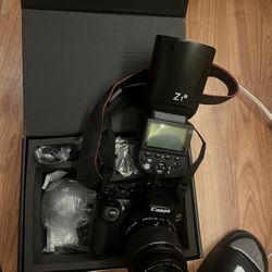 Canon T6 with lens and NEEWER Z1-C TTL Round Head Flash Speedlite With Magnetic Dome Diffuser