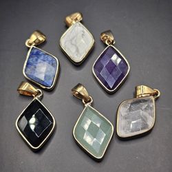 Diamond shape gold tone crystal pendants