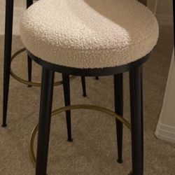 3 Beige Boucle Bar Height Stools - Like New! 