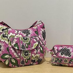 Vera Bradley Fashion Petal Pink Shoulder Bag Set Includes Toiletry Bag