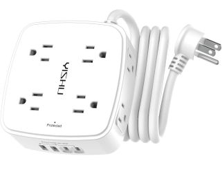 6 Ft Surge Protector Power Strip - 8 Widely Outlets with 4 USB Ports, 3 Side Outlet Extender with 6 Feet Extension Cord, Flat Plug, Wall Mount, Desk U