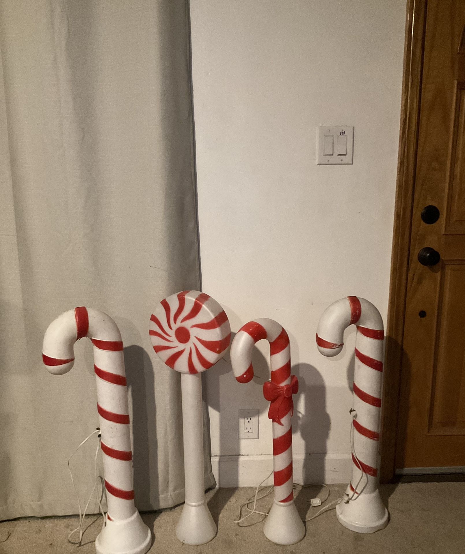 Vintage Blown Mold Illuminated 32” Candy Cane & Lollipop Holiday Yard Decor
