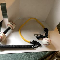 Baseball/Softball training aids including Bat Handle Resistance training aid and   Grip Ripper activator designed for baseball training to help streng
