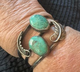 Double Turquoise Stone Sterling Silver Cuff Bracelet