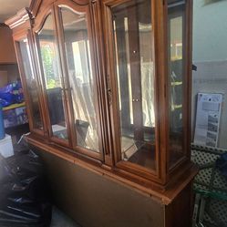 2 PC Wooden "CHINA" CABINET with Glass Shelves HEAVY SOLID