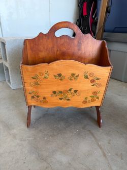 Vintage Wooden Floral Magazine Rack / Magazine Holder