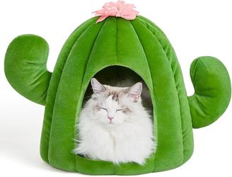 Cactus Cat Beds for Indoor Cats - Warm Cat House Pet Bed for Large Cat or Small Dog, Animal Cave Cat Tent Kitten Bed with Removable Washable Cushion