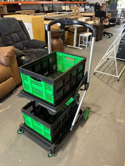 New -Collapsible Shopping Cart, Foldable Shopping Cart with 2 Storage Crates, 350 LBS Capacity 2-Tier Multi Use Heavy Duty Adjustable Grocery Carts fo