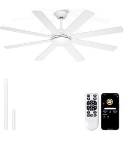 New 60''White Ceiling Fan Without Lights for Indoor/Covered Outdoor Remote/APP Control,Reversible