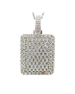 Mens Dog Tag Plate Pave Pendant 14k White Gold Pendant 18.8gm 6.50tcw