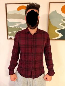 Men's Burgundy Plaid Button-Up Shirt