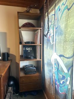 Wooden Bookshelf with Drawers