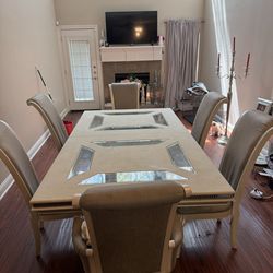 AICO Michael Amini Hollywood Swank Dining Table with 6 Chairs