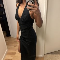 NWT Zara Halter Linen Black Midi Dress Medium