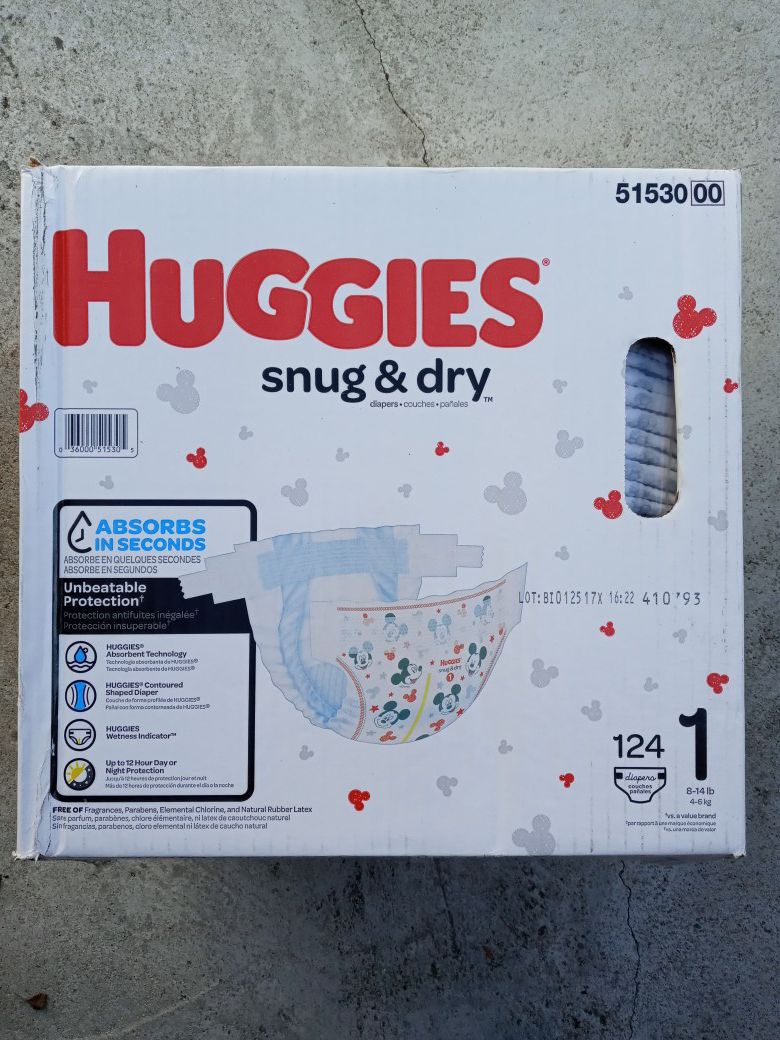 Huggies snug dry size 1/124 diapers